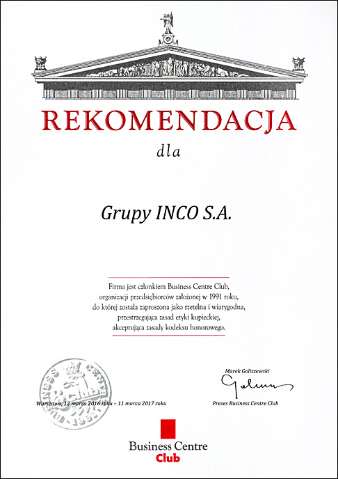 Rekomendacja dla GRUPY INCO S A 72