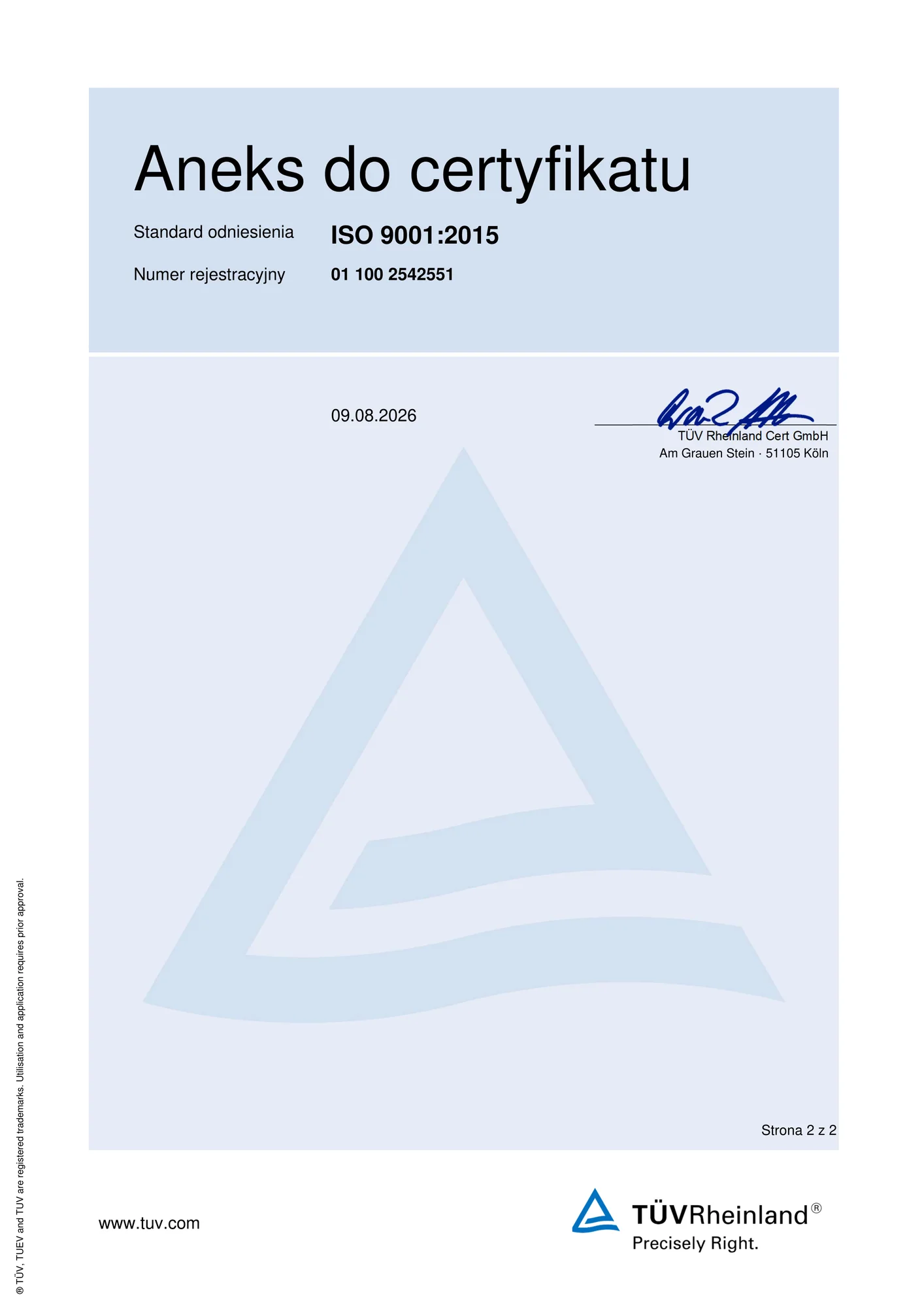 Skan aneksu do certyfikatu ISO 9001:2015 dla GRUPA INCO S.A., strona 2
