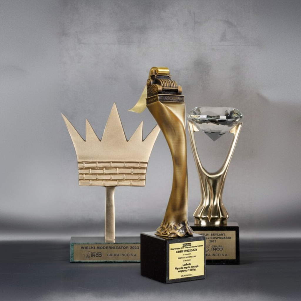 Golden industry award statuettes
